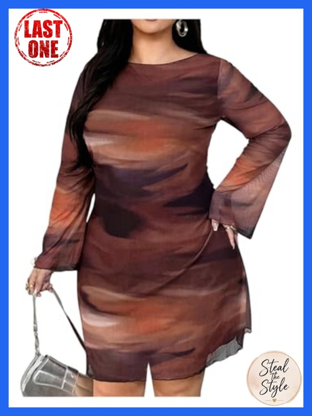 Plus Size Tie Dye Bell Sleeve Mini Dress Backless Party